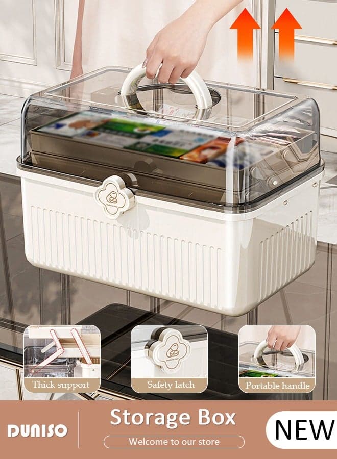 3 Layers Large Medicine Storage Box, Family small safety emergency medical storage box kit travel,Layered Daily Medicine Cabinet,First Aid Storage Box Container Bin with Compartments and Portable Handle for Family