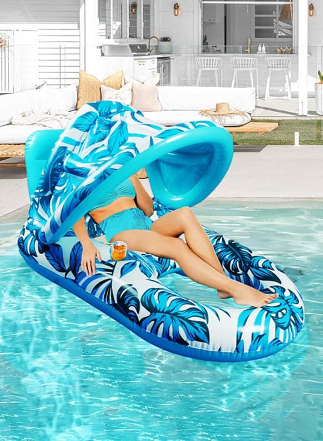 Pool Floats Adult Inflatable Swimming Pool Floats Lounger Chair with Canopy and Two Cup Holder Heavy Duty Pool Float Beach Pool Party Toys