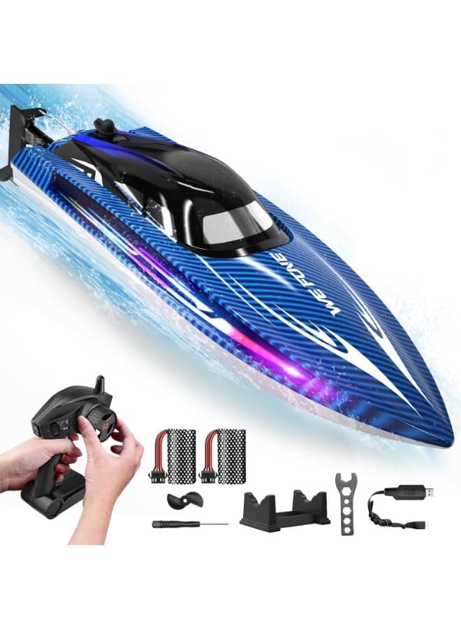 RC Boats for Adults, Remote Control Boat for Pools and Lakes, WF17 25+ KMH Fast RC Speed Boat with 7 LED Light Modes for Kids 8-12, Summer Toys for Boys Girls, 2 Batteries for 30-40 Mins, Blue