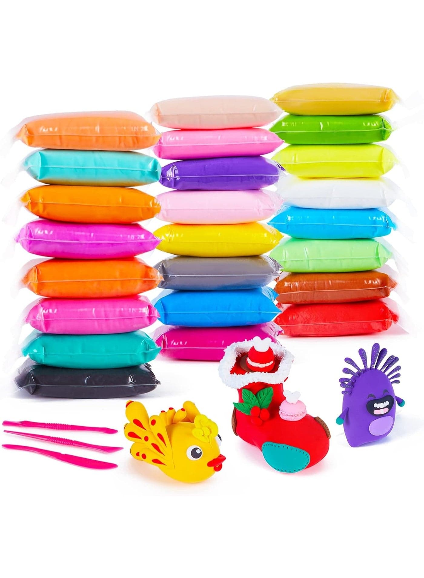 24 Set Magic Modeling Clay – Multicolour Air Dry Soft Clay with Sculpting Tools, Non-Toxic DIY Modeling Dough for Kids, Art Craft Clay Kit for Boys & Girls, School Projects, Creative Sculpture Toy, Kids Art Supplies Gift