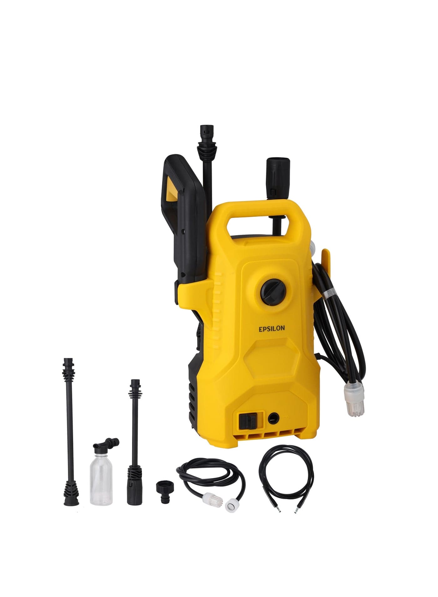 Epsilon 100-110 bar High Pressure Washer- EPSPW1639 | 5 - 7.5 L/min Maximum Flow, Includes Spray with Nozzle, 3 m Outlet and 2 m Inlet Pipe for Removing Mold, Grime, Dust, Mud, Dirt, etc. at Home, from Buildings, Vehicles, Concrete Road Surfaces, etc... | Black and Yellow, 1 Year Warranty