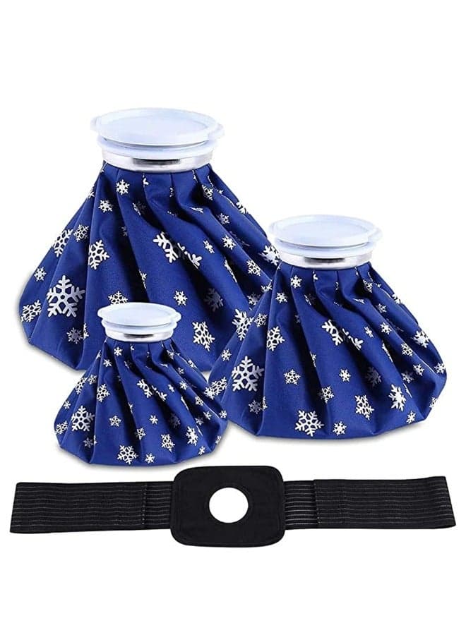 Lifenpure™ Set of 3 Pcs Large Small Medium Sizes Refillable Ice Bags For Injuries Hot And Cold Therapy Pain Relief With Elastic Breathable Support Wrap