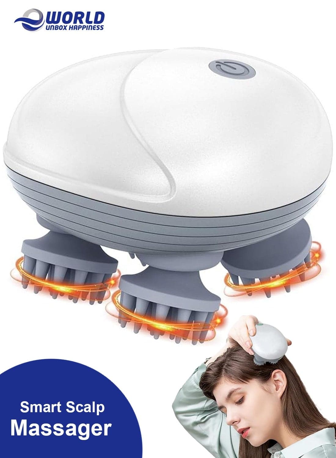 Electric Head & Scalp Massager – Wireless Handheld Massager with 4 Massage Heads, 3 Modes & IPX7 Waterproof Design – USB Rechargeable for Full Body & Pet Use
