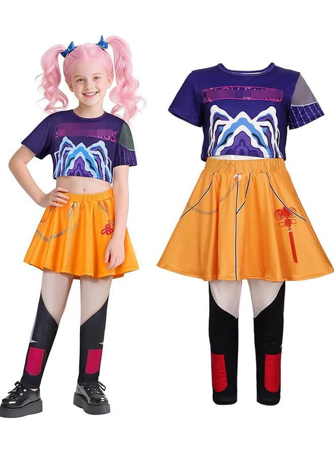 K-POP Demon Hunter Girl Group Mira Cosplay Costume Set ,Popular Singer Printed Performance Outfit, Girls Dance Stage Performance Clothing Set, Role-Play Party Costume, Suitable For Stage Performances, Theme Parties, Talent Shows And Various Occasions ,For Ages 3-10 Children's Performance Outfit