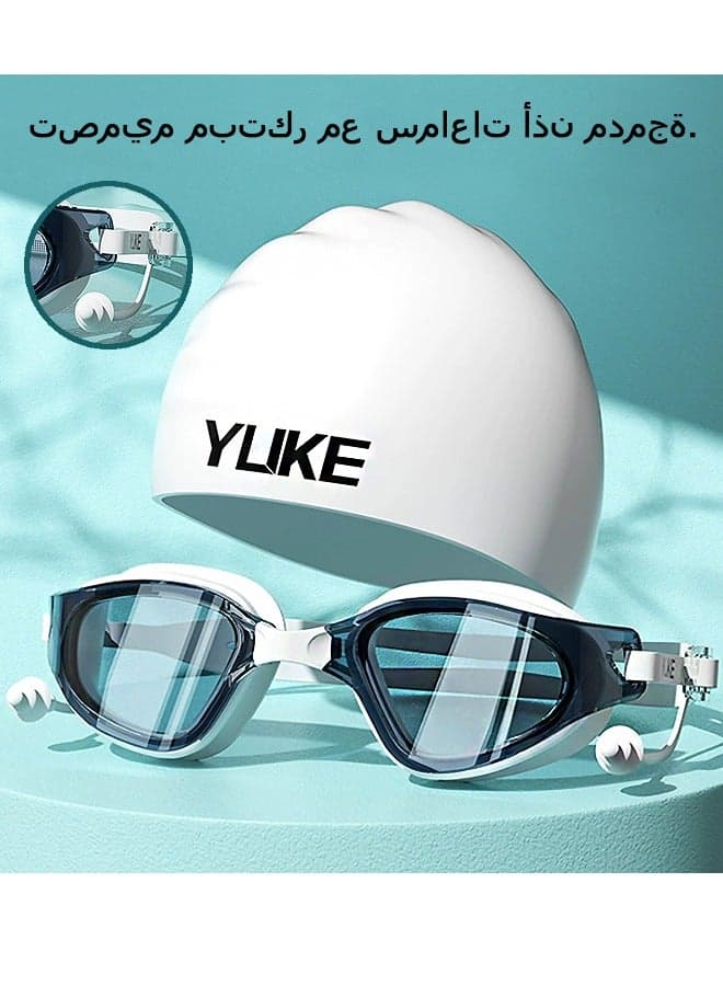 Swimming Goggles, UV Protection HD Goggle with Swimming Cap and Earplugs, for Men and Women