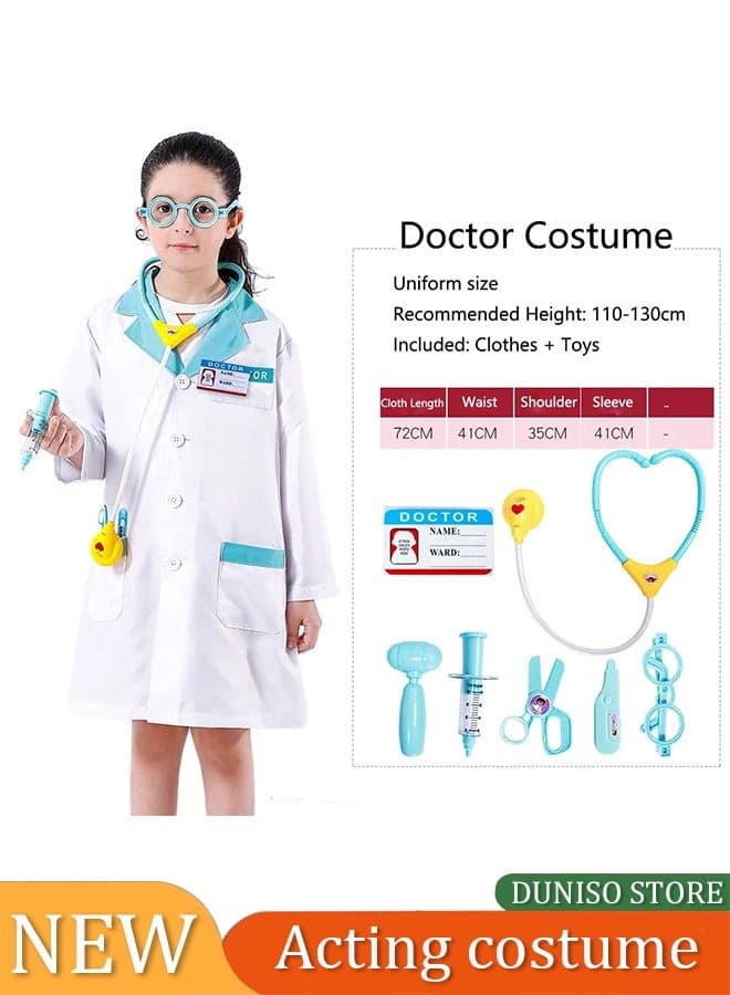 Kids Doctor Costume,suitable for boys and girls to wear medical gowns, surgical prop suits, role-playing sets, equipped with toys, suitable for heights of 110 to 130 centimeters