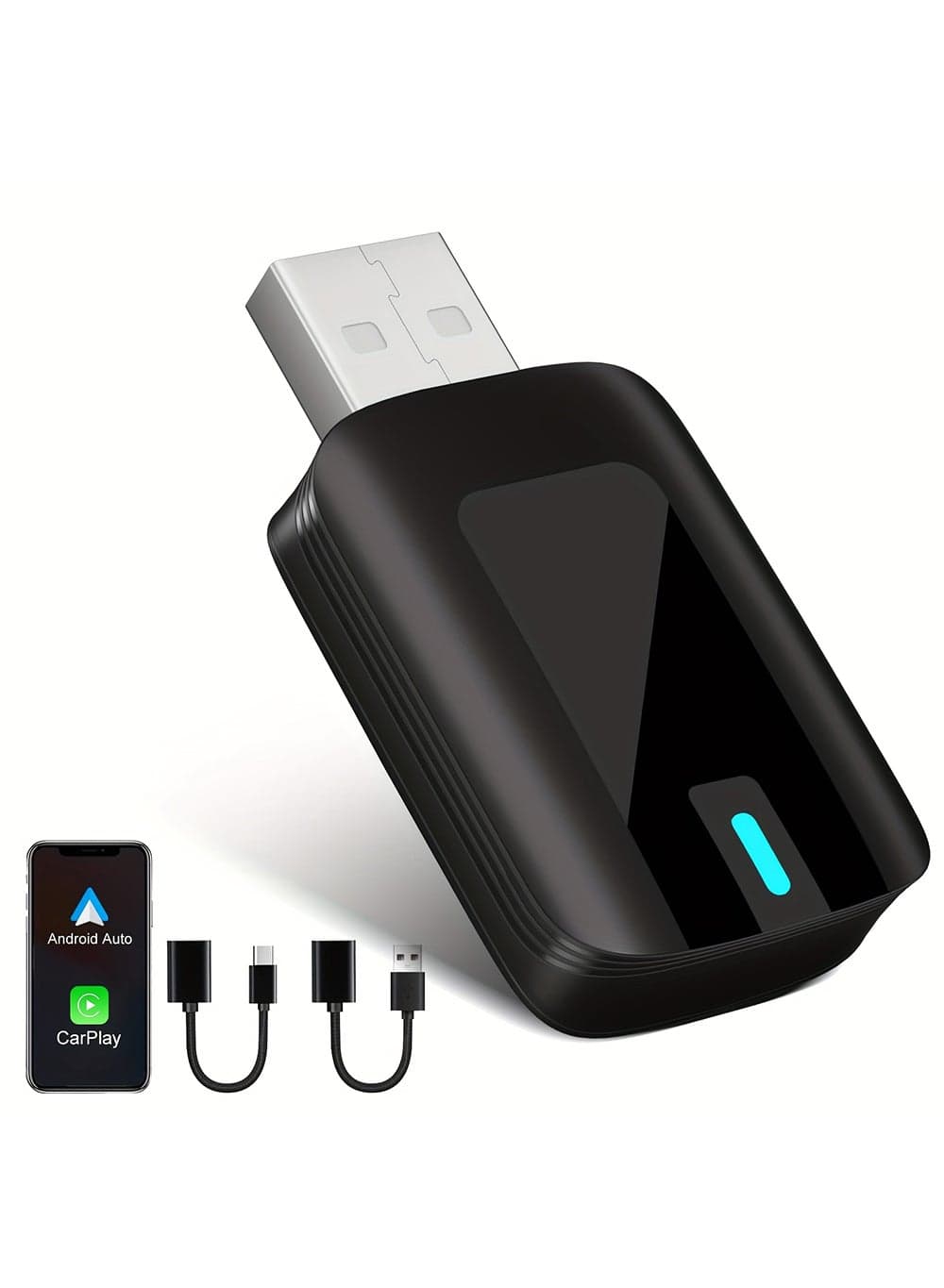 Mini Wireless CarPlay Adapter, Convert Wired to Wireless CarPlay & Android Auto 2-in-1 Adapter for Apple iPhone & Android Phone, Plug & Play, Auto Connect, w/USB A & USB C