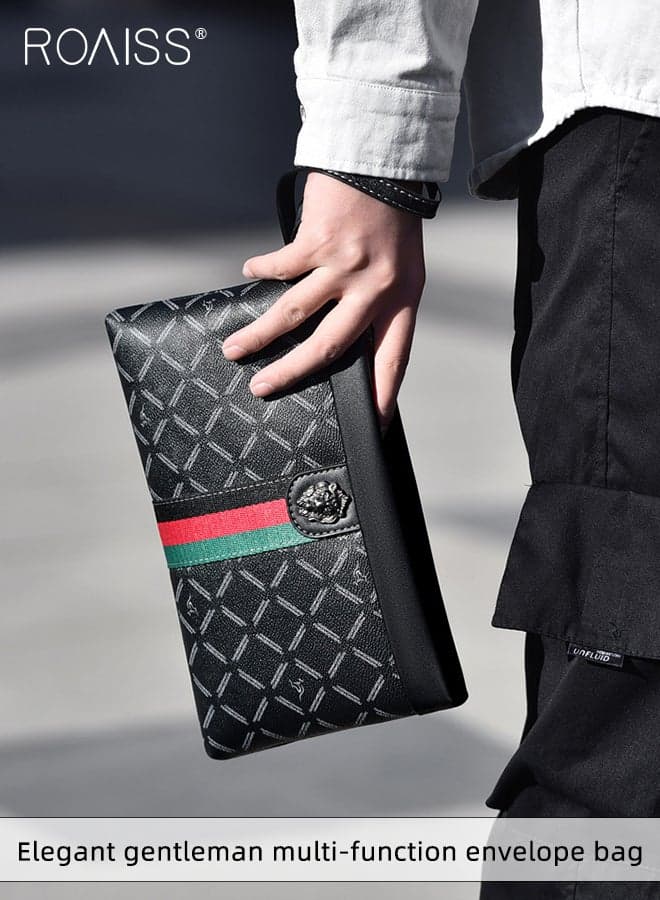 Gentleman Leather Clutch Bag for Men Multiple Pockets and Card Slot Smooth Zipper Storage Envelope Bag Mens Fashionable Commuting Premium Wear Resistant Business Bag