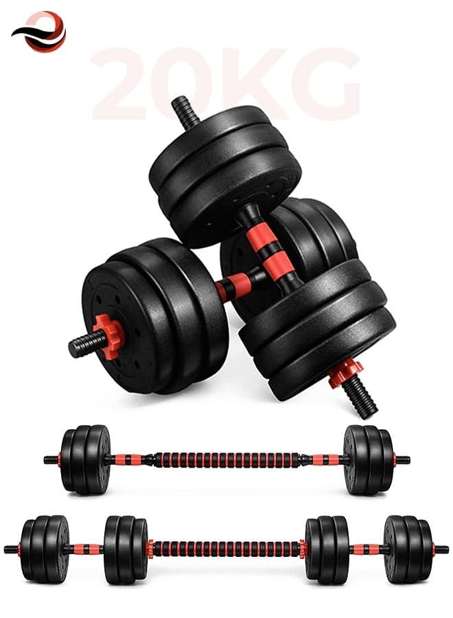 20kg Adjustable Weightlifting Dumbbells Set with Non-Slip Rod and Barbells for Home Gym Exercise