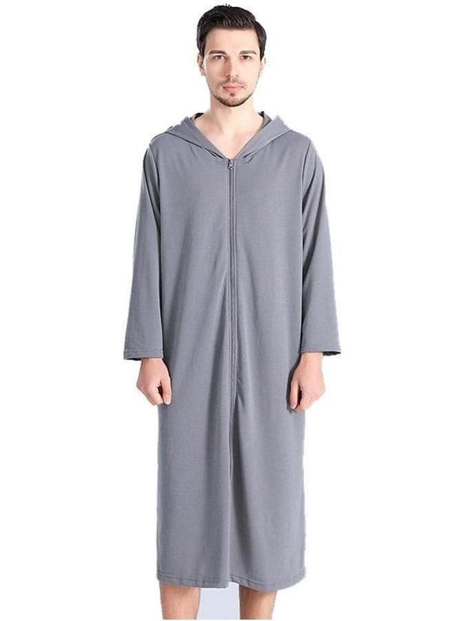 Long zip-up bathrobe with hood, perfect for vacations by the sea, and beach Size L