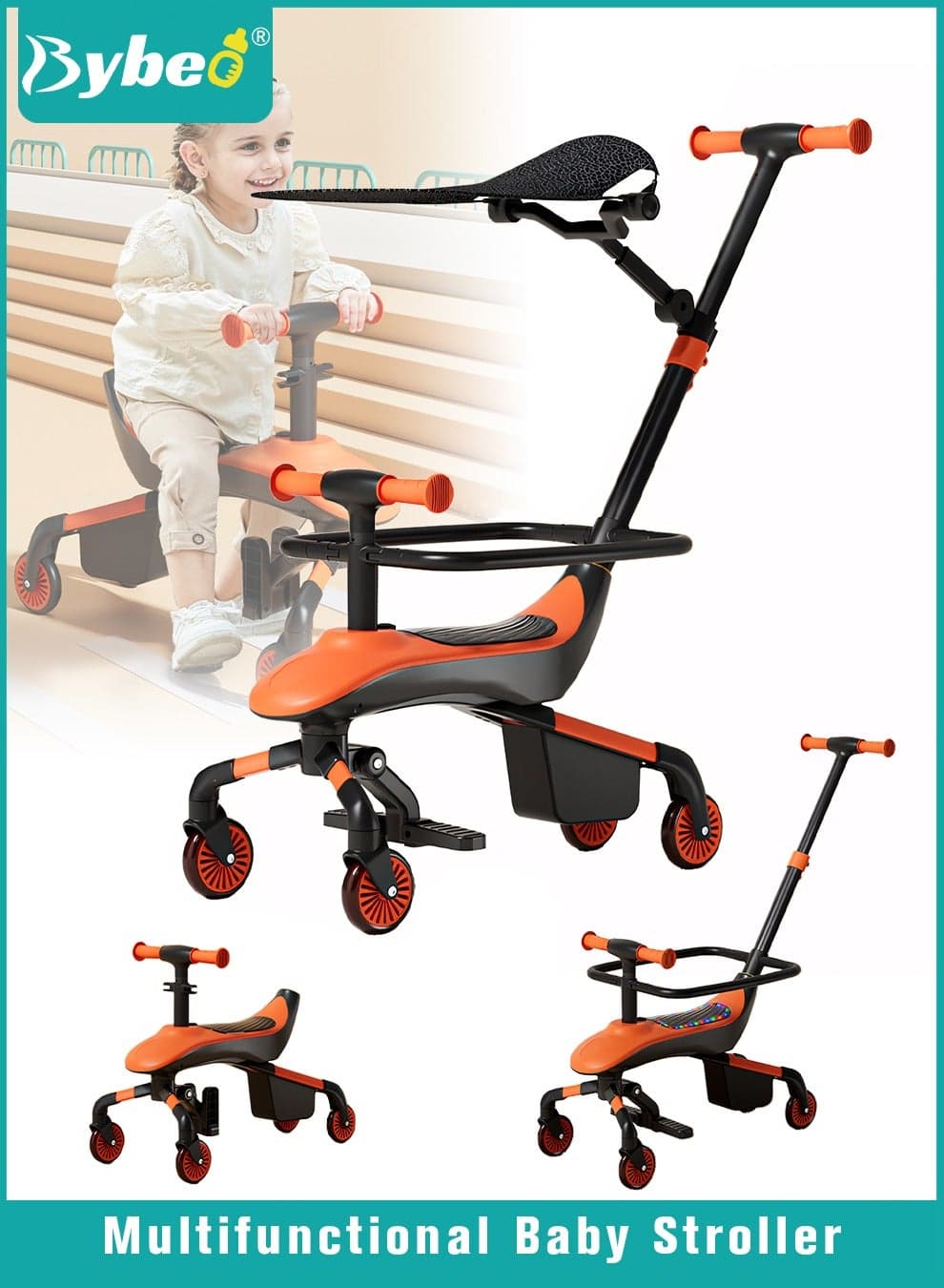 2 In 1 Baby Stroller & Ride on Car With a Push Handle for Kids, Toddler Balance Bike, Kids Walking Bicycle With 4 Silence Wheels, Light And Music