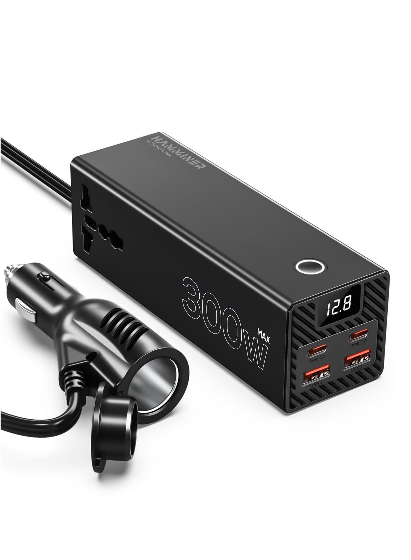 300W Car Power Inverter Car Mobile Charger Power Inverter 2 USB (24W Max), 2 C Type (36W Max) & 2 AC Universal Socket (300W Max) DC 12V/24V To 220V AC Car Charger Converter, Mobile Adapter Multiple Device Use Car Power Inverter With LED Display Car Fast Charger Perfect For Cars, SUVs & Trucks