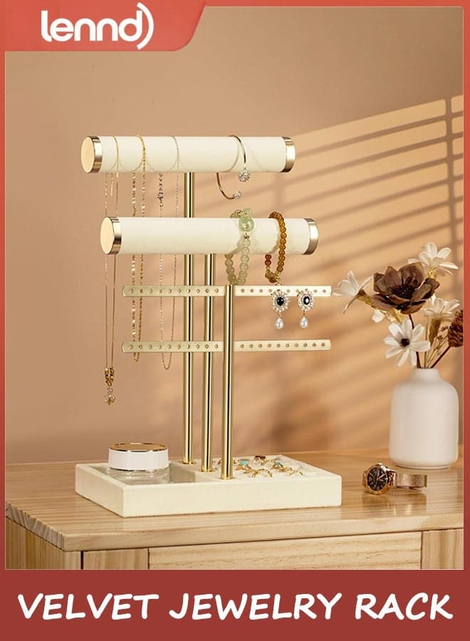 3 Tier Bracelet Holder Display - Detachable T Bar Beige Velvet Bracelet Holder, Jewelry Holder Organizer for Bracelet, Necklace, Earrings, Rings