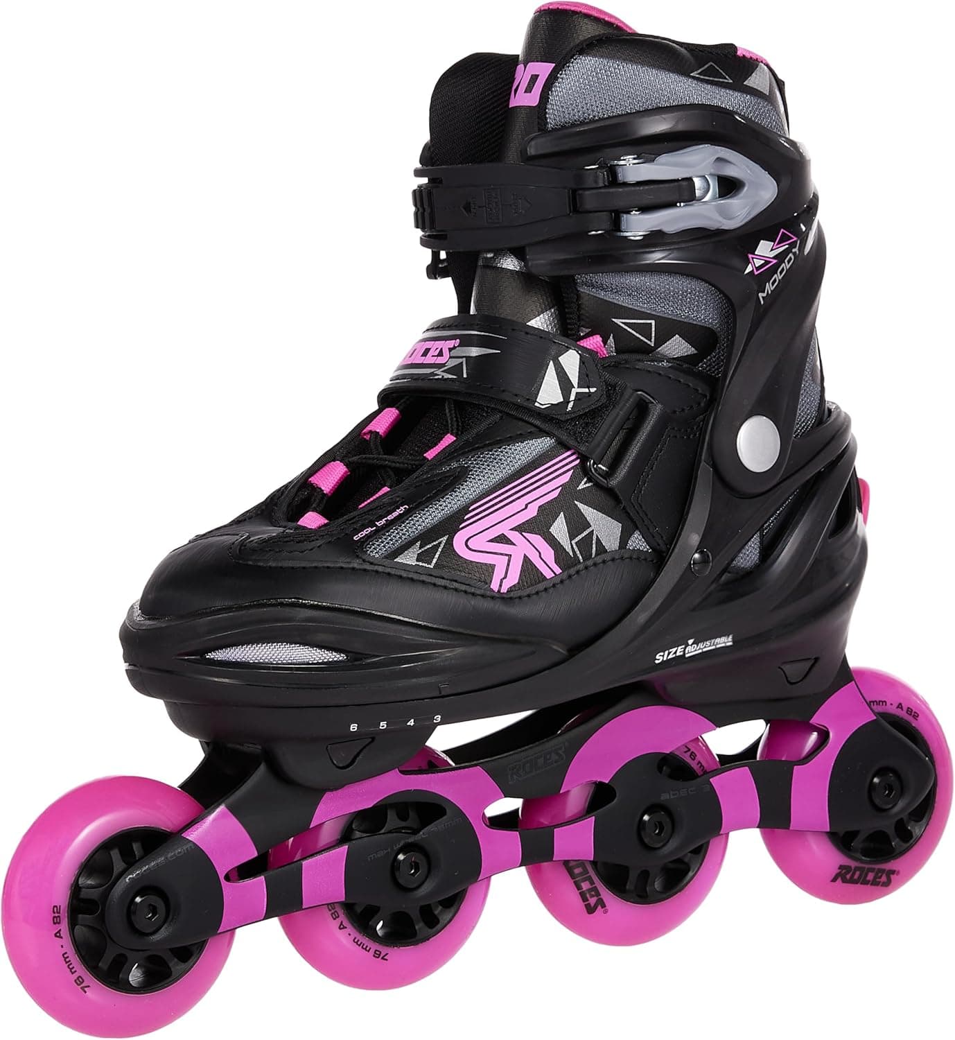 Roces MOODY Inline Skates for Teens – Black/Pink EU 36–40 | Adjustable Roller Skates with Anatomical Padding, ABEC 5 Bearings & 82A PU Wheels (400856/00001-36)