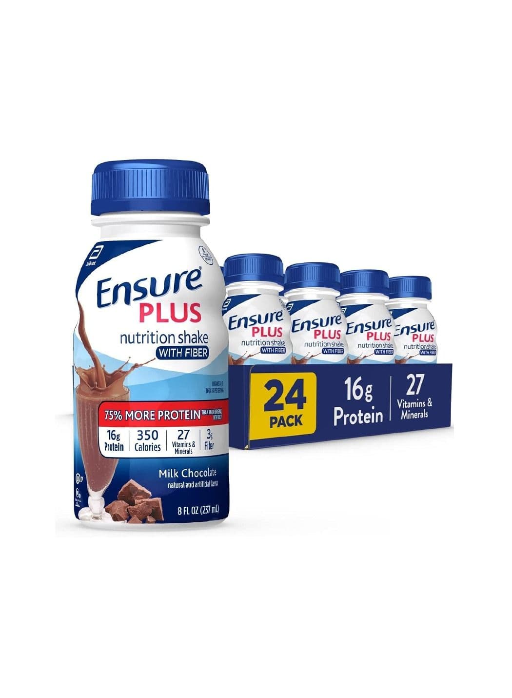 Ensure Plus Nutrition Shake With Fiber 16 Grams Quality Protein Milk Chocolate Pack Of 24