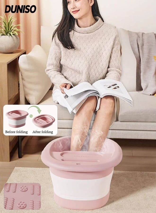 Collapsible Foot Bath Basin with Lid, Portable Foot Soak Tub with Foot Massager, Folding Foot Tub for Soaking Feet, for Travel, Camping Washing