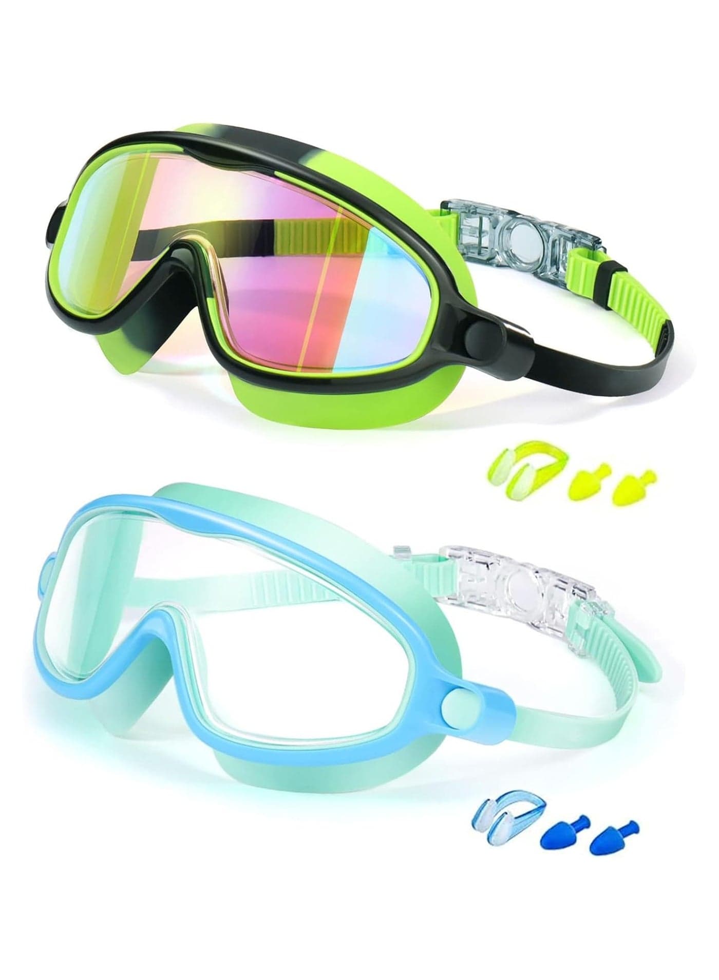 Kids Swim Goggles 2 Pack Anti-Fog Anti-UV Wide View Swimming Goggles Pool Goggles for Kids 3-15