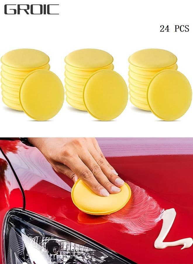 24 Pcs 4” Wax Foam Applicator Pad, Round Sponge Cleaning Pads Pad Microfiber Detailing Car Polishing Waxing Sponge, Polyurethane