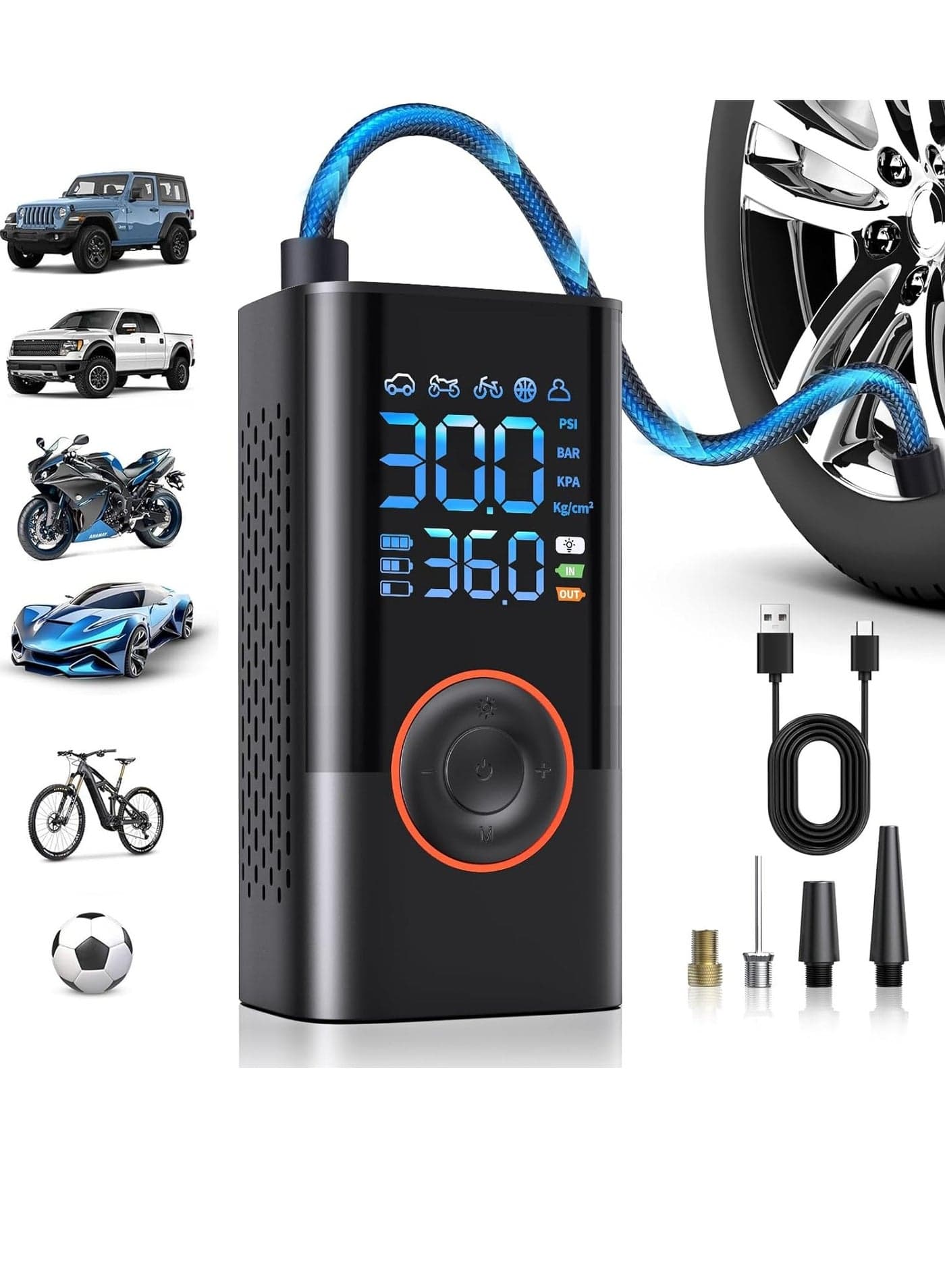 Tire Inflator Portable Air Compressor Portable Cordless Mini Air Pump with Digital Pressure Gauge 150PSI 3X Fast Inflation and Auto Shutoff Function Tires Pump for Cars Motorcycles Bikes Balls