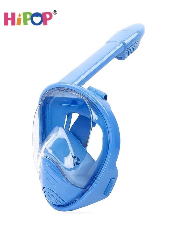 Full Face Snorkel Mask Kids, Snorkeling Gear with Safety Free-Breathing System, Diving Mask with Camera Mount, 180 Degree Panoramic View, Anti-Fogging Anti-Leak, Suitable for Boys and Girls (Blue)