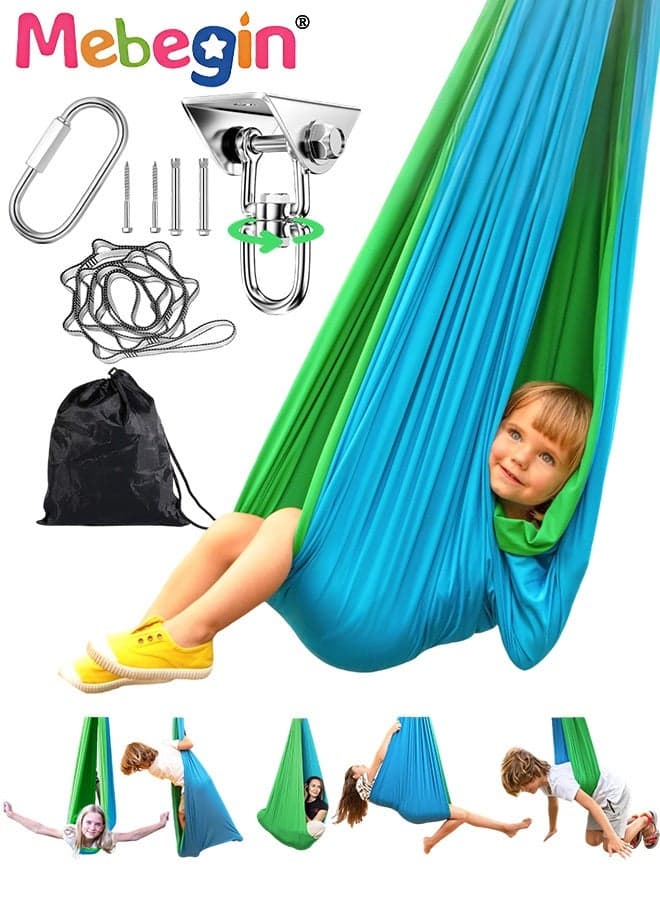 Kids Sensory Swing with 360° Swivel Hanger, Sturdy Yoga Swing Set with Necessary Accessories, Indoor Outdoor Adjustable Hammock, Designed for Kids and Teens