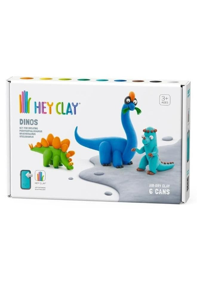 DIY Dinos: Stegosaurus, Pachycephalosaurus, Brachiosaurus Plastic Creative Modelling Air-Dry Clay For Kids 6 Cans