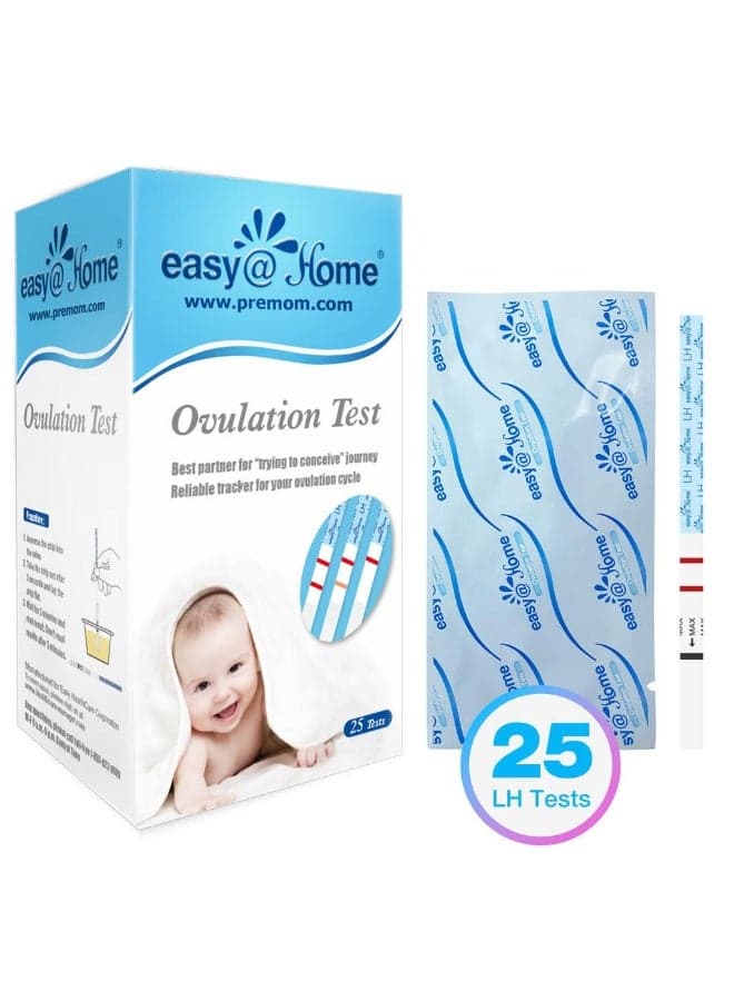 Easy@Home Ovulation Test Strips 25 Pack | LH Fertility & Ovulation Predictor Kit for Women | Accurate Fertile Window Tracking | Easy-to-Read Results | Compatible with Premom App