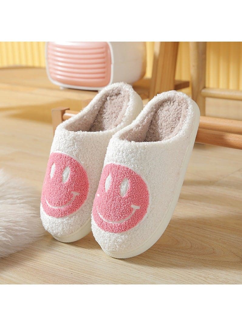 Cartoon Happy Smile Face Fluffy House Slippers Home Indoor