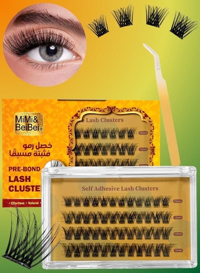 48Pcs Pre Bond Lash Clusters Self Adhesive Eyelashes Clusters Kit, False Eyelashes D Curl Pre Glued Lash Clusters Wispy Lashes Kit with Tweezers, Press On Glueless Lash Extension Set 10/12/14/16mm