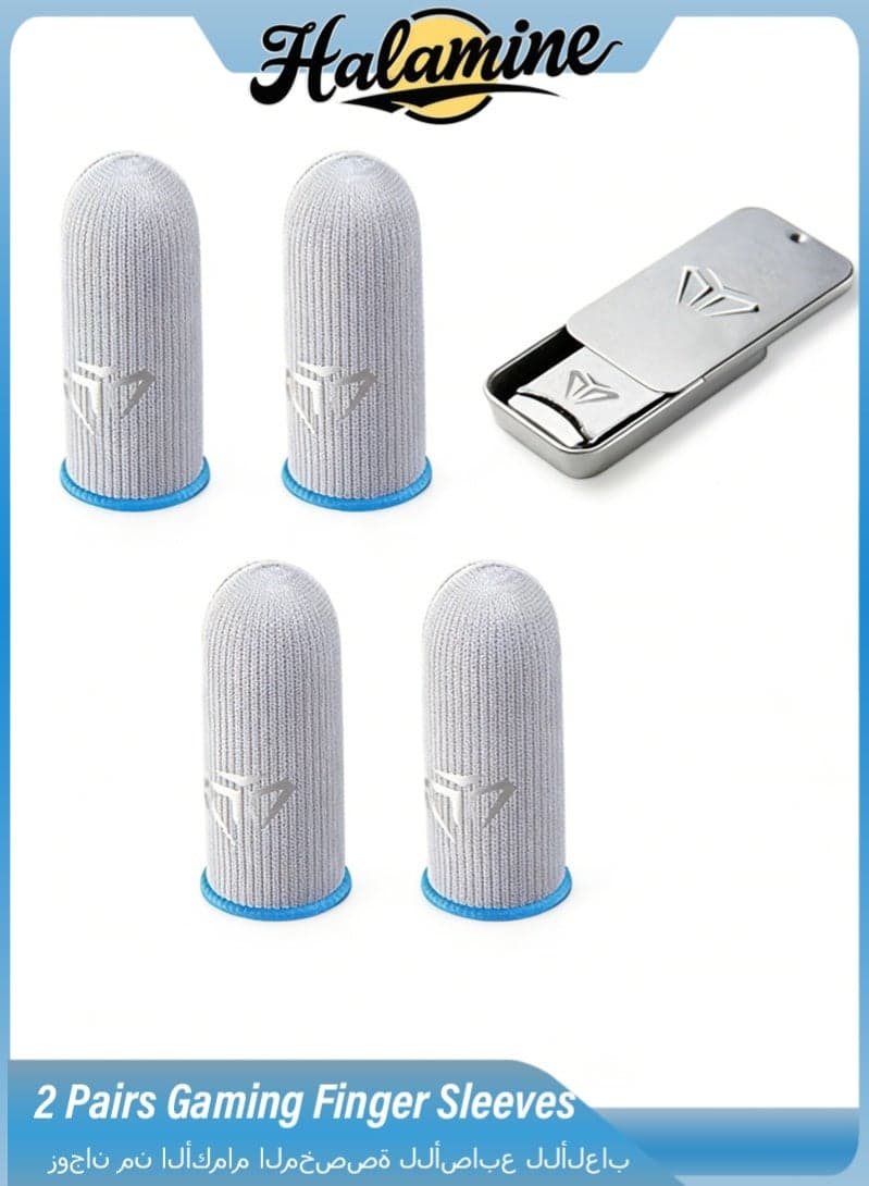 2 Pairs Gaming Finger Sleeves, Gamer Gloves, Ultra-Thin, Breathable Silver Fiber Thumb Protectors, Blue