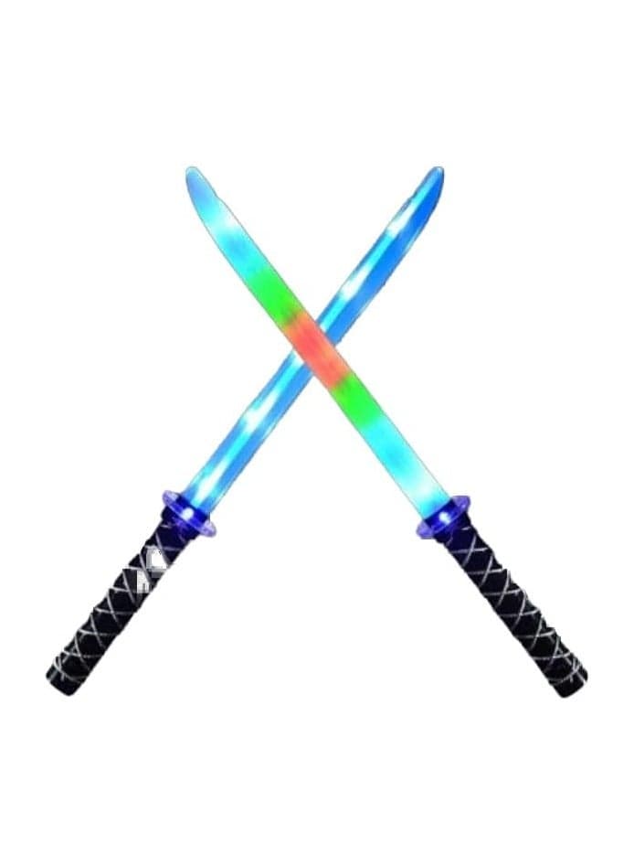 2-Pack LED Light Up Ninja Swords with Sound FX – Motion Activated Glowing Katana Toys for Kids | Galaxy Space Saber Battle Set for Boys & Girls | Flashing Lights & Clashing Sounds Costume Accessory | Halloween & Birthday Gift | Safe Plastic Dual Swords