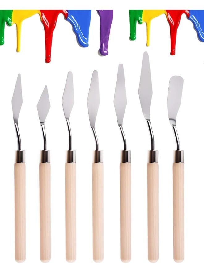 7 Pcs Palette Knife, Stainless Steel Painting Knife Set,Pallet Painting Knives with Basswood Handle for Oil, Acrylic and Canvas Drawing