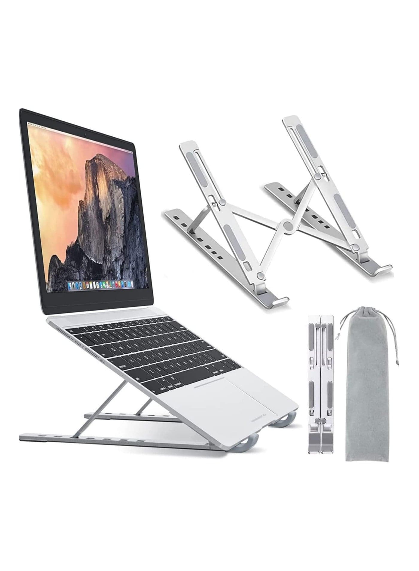 Foldable Laptop Stand for Desk, Adjustable Laptop Riser From Aluminium Alloy with Anti-slip Silicone Pads, Ventilated Cooling Notebook Stand for Most Laptops | Silver