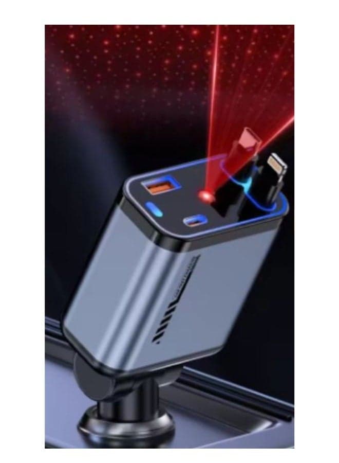 4 in 1 Retractable Starry Stars Proof Best Car Charger, Retractable Car Charger with Star Projector & LED, Fast Car Charging Phone, Retractable Car Phone Charger with Retractable Cables for Phone