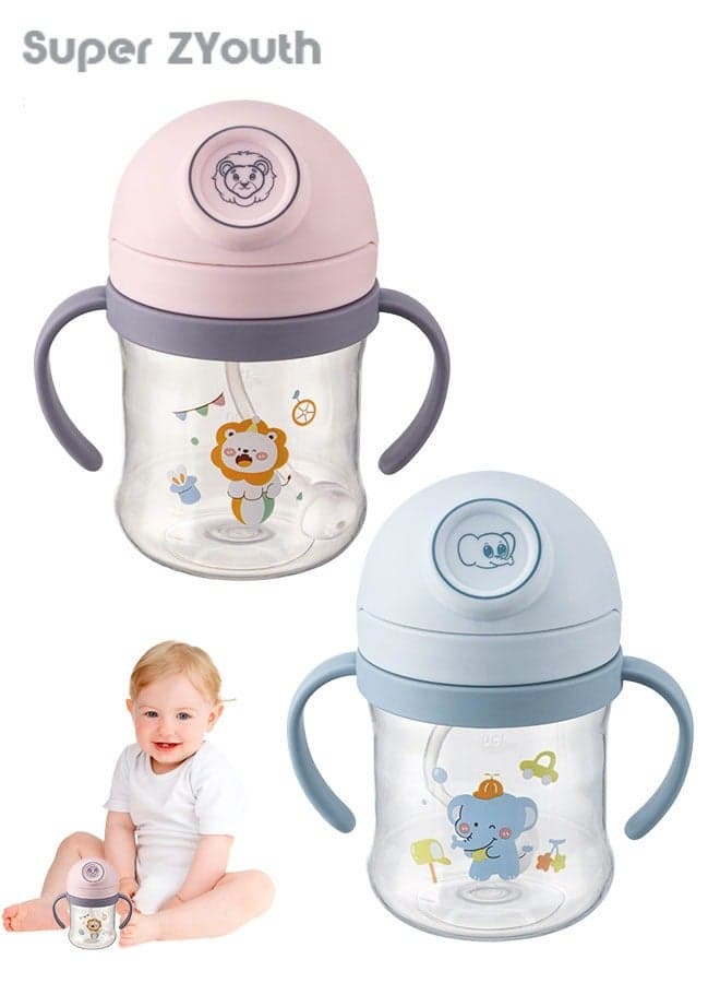 2PCS Baby Sippy Cups with Straw, Baby Water Bottle, Training Cup with Handles for Toddlers, Boys and Girls