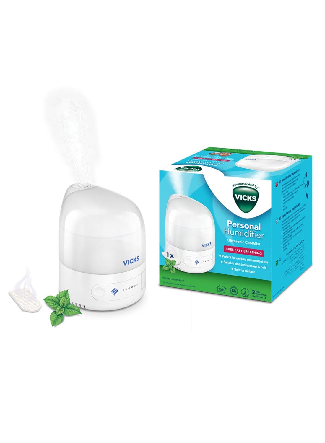 Personal Cool Mist Ultrasonic Humidifier - 15 Watts, Small, Easy to Use, Quiet - Constant Mist Output - Home Use, Bedroom, Office, Nursery - Essential Oil VapoPad Included - Up to 5h for 10m2 - VUL 510E1