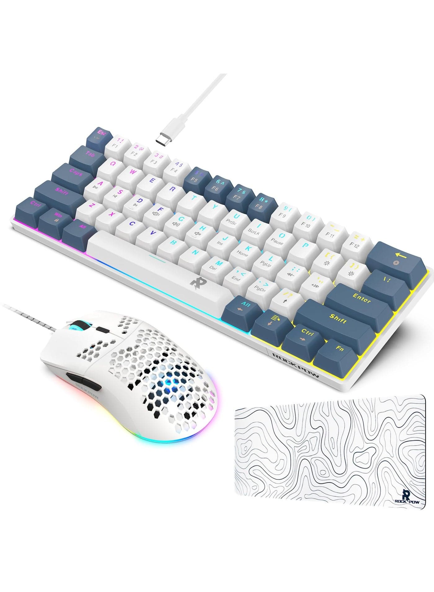 Gaming Combo 3in1 60% Mechanical Wired Gaming Keyboard RGB Gaming Mice Ergonomic Ultralight 8000DPI Mouse 61 Key RGB Backlit Keyboard 700x300mm Gaming Mouse Pad mini Bundle for PC Gamer Red Switch