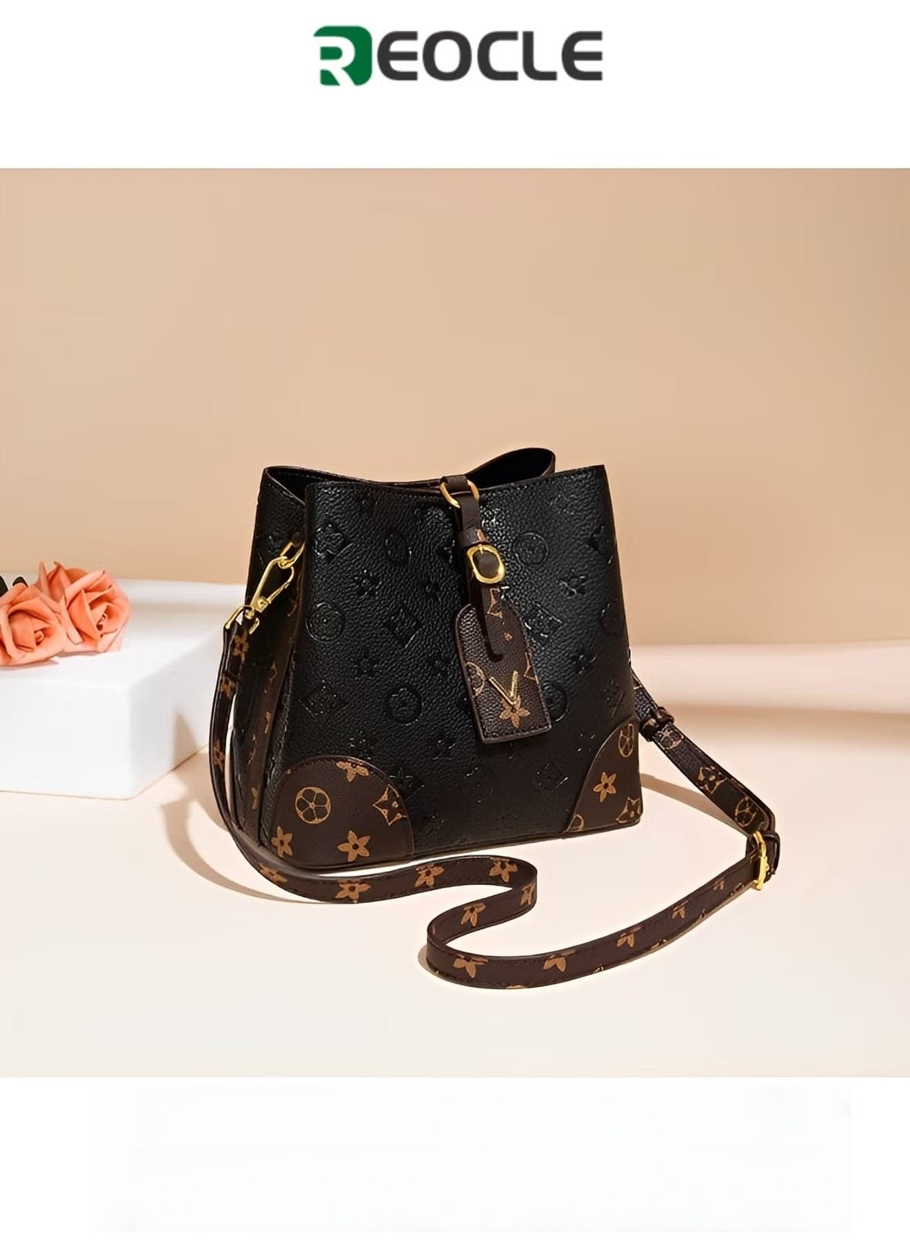 Women's Tote Bag Crossbody Shoulder Bag with Retro Classic Print and Adjustable Strap Bucket Bag Handbag for Dating & Working & Shopping