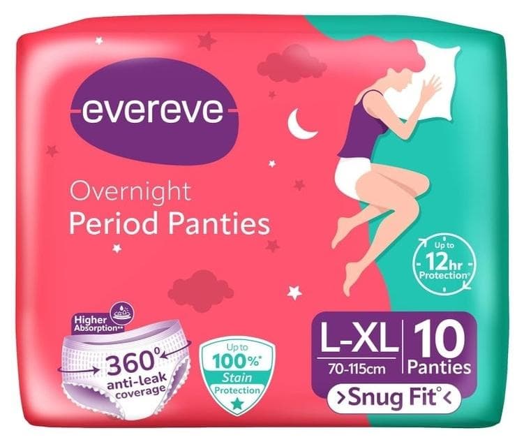 Evereve Period Panties Large - Extra Large (70-115cm) 10 Pieces | 360° Leak Proof | Sanitary Napkin, Maternity Pad, Postpartum Pad, Disposable Panty | High Absorbency Upto 12 Hours Protection for Heavy Flow | Snug Fit