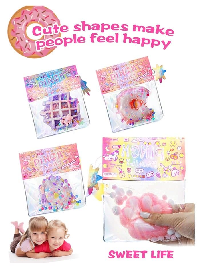 4Pcs Squishy Toys, Novelty Decompress Toys, Squeeze Cat Paw Donut Stress Ball Pinch Cute PVC Sensory Toys for Relieving Fidget Rising Animal Shaped Novelty Things Birthdays Cosplay Party Opp Packaging Gift Decorations