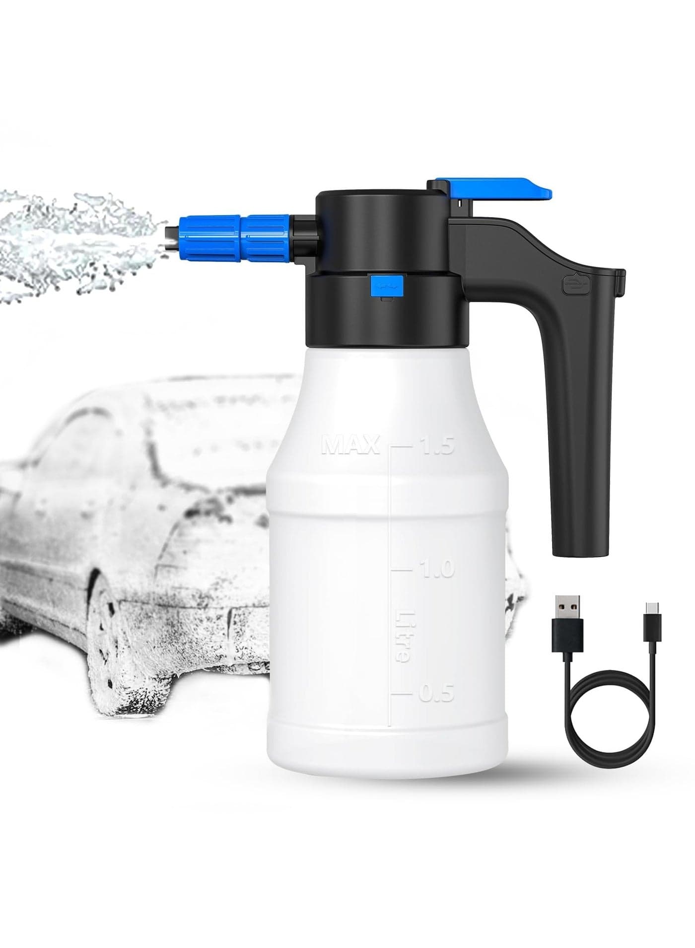 Car Foam Sprayer, Electric Pressurized Foam Sprayer, Foam Sprayer, Car Wash Foam, Adjustable Foaming Car Wash Sprayer, Suitable for Home, Garden Car Beauty Cleaning, Car Accessories (1.5 L)