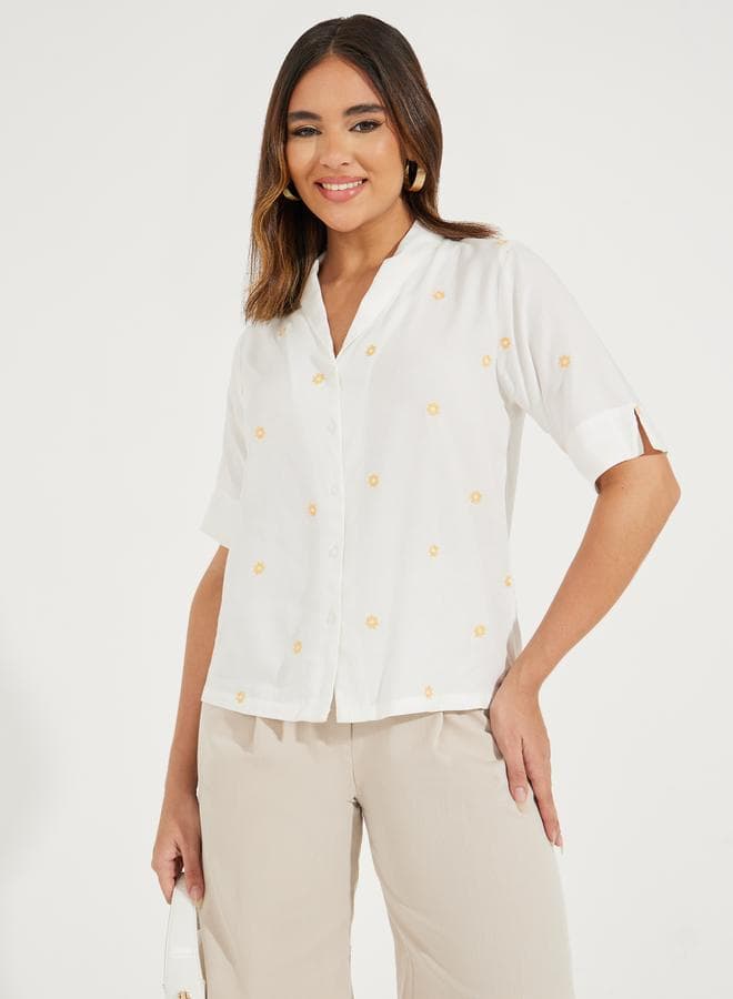 Floral Embroidery Detail Relaxed Fit Shirt