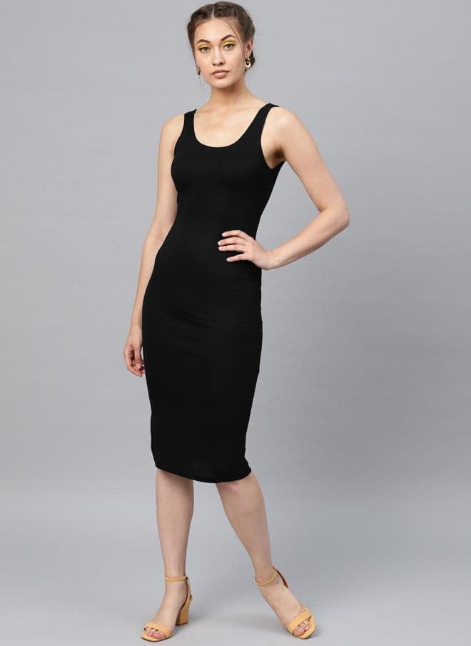 Black Solid Bodycon Dress for Women