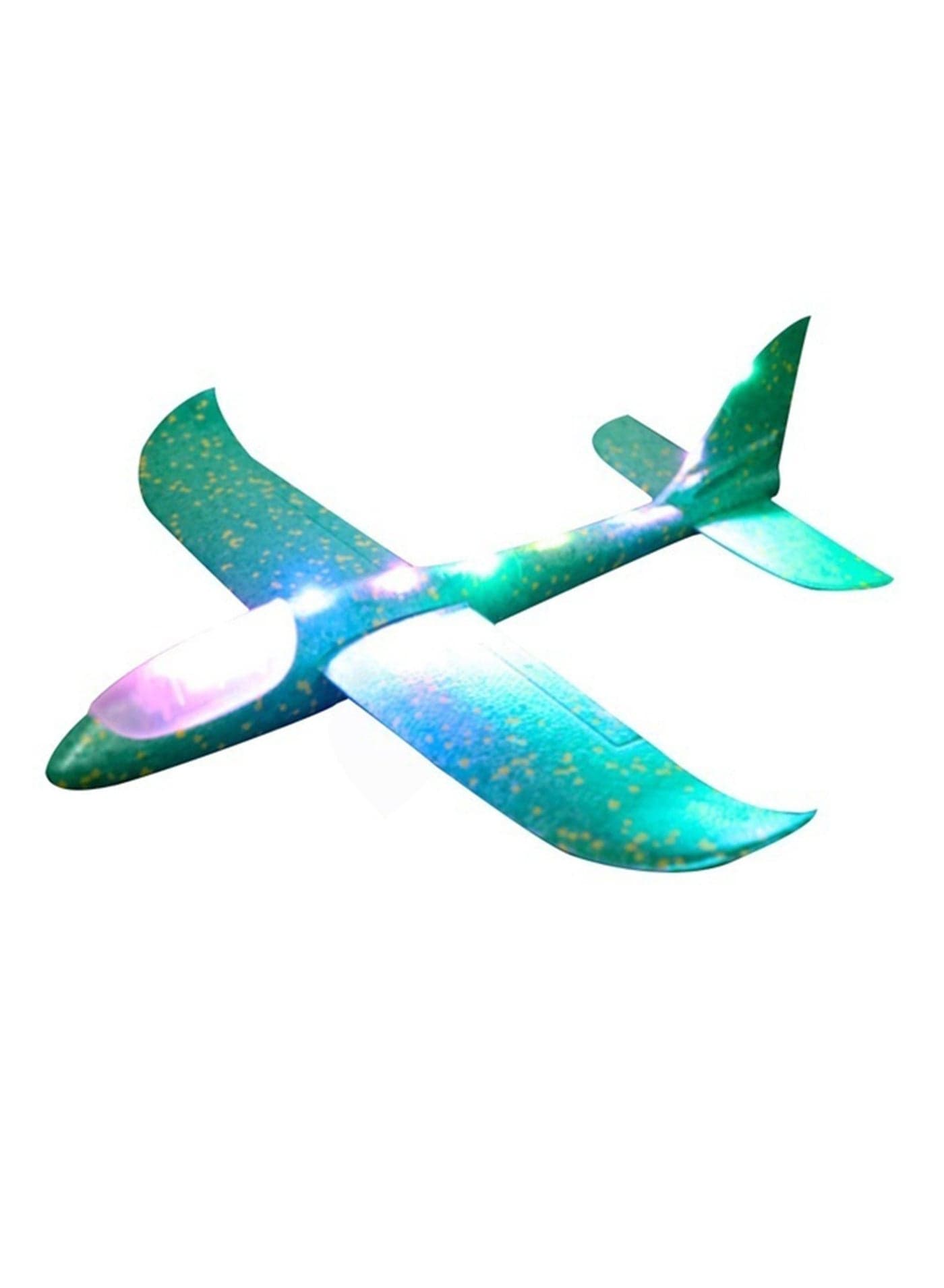 LED Foam Airplane Toy 44.5cm Large – Hand Throw Flying Glider with Light Up Cockpit | Night Flying Outdoor Sports Plane for Kids | Break-Resistant EPP Aircraft Model | Birthday Party Favor & Garden Game | Green
