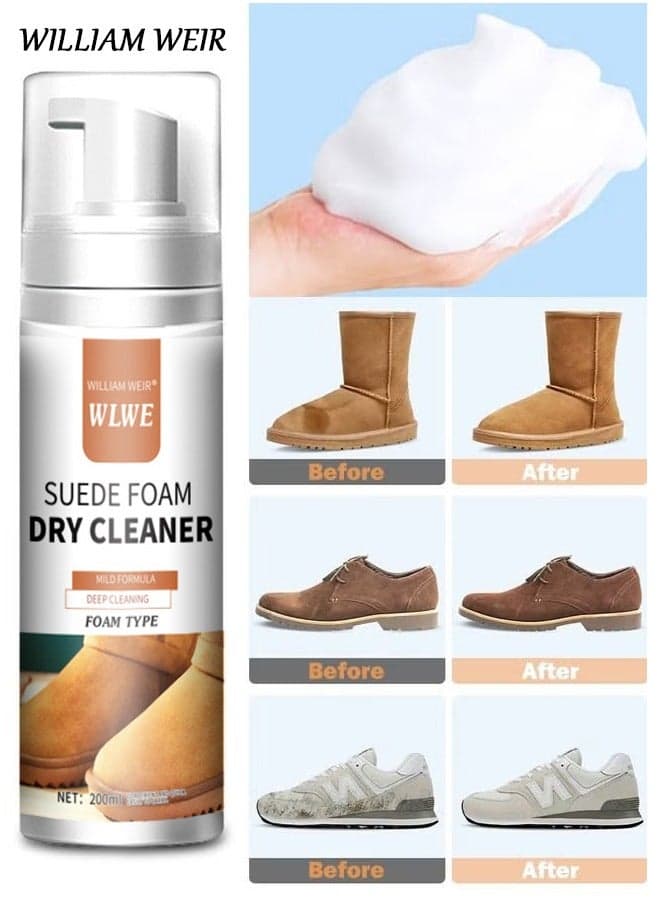 200ml Multipurpose Suede Foam Cleaner Nubuck Bubble Cleaner Restores Color and Vibrancy to Shoes Boots Clothes Car Ceiling Handbags Sofa and Furniture