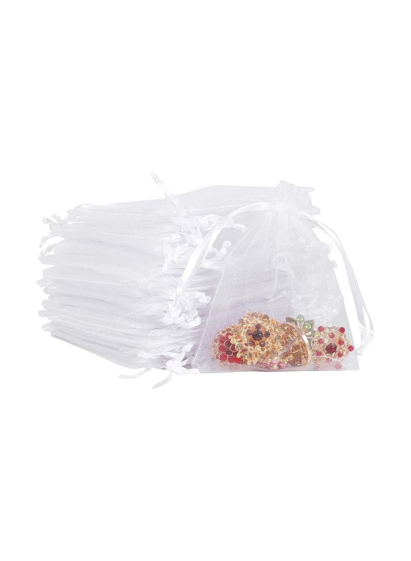 50 Pcs Small Organza Bags 7 x 9 cm White Gift Drawstring Bags Jewelry Pouches Wedding Favour Bags for Party Birthday Seashell Candy Chocolate