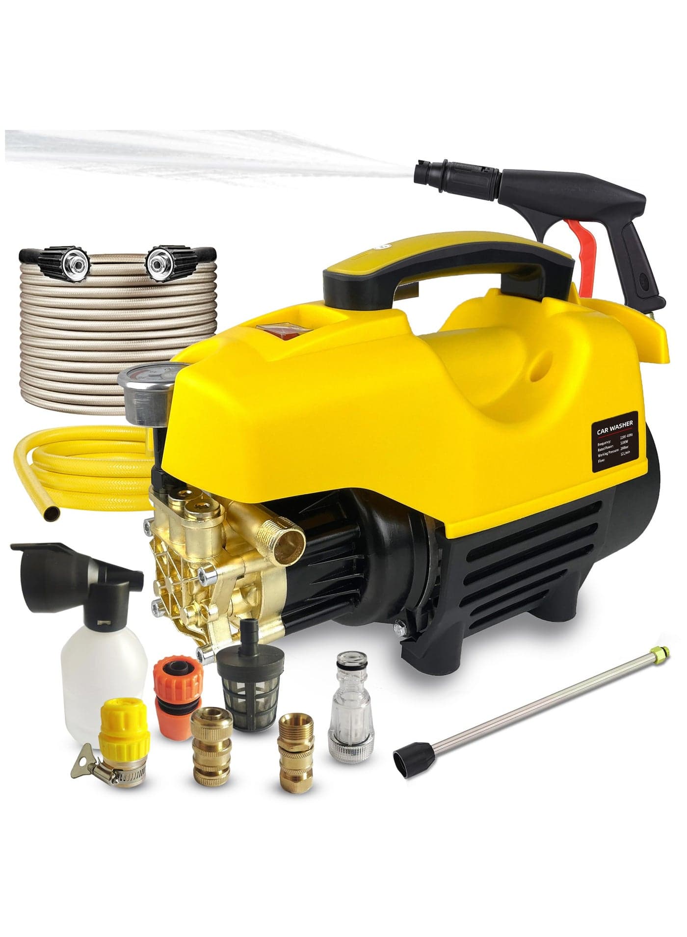 Electric Pressure Washer 2900 PSI Max 3.1 GPM 3100W Compact Portable Power Washer with 66 FT Hose Adjustable Nozzles and Foam Cannon, Small Car Pressure Washer for Home/Patio/Driveway/Yellow