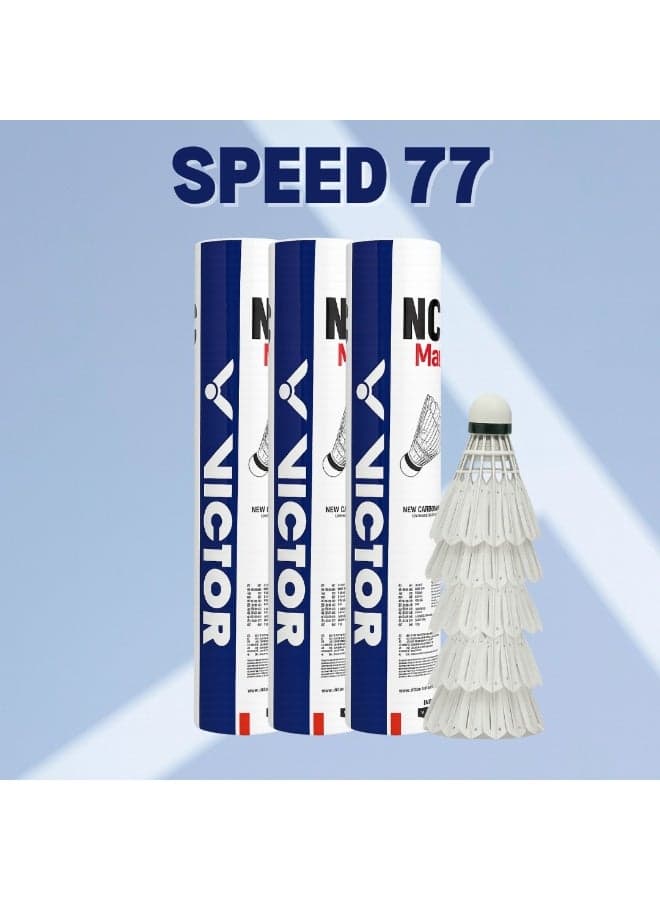 Victor Carbonsonic/New Carbon Sonic MAX Shuttlecock – 12 Synthetic Carbon-Fiber Shuttlecocks, Feather-Feel, Durable Flight, Speed 77