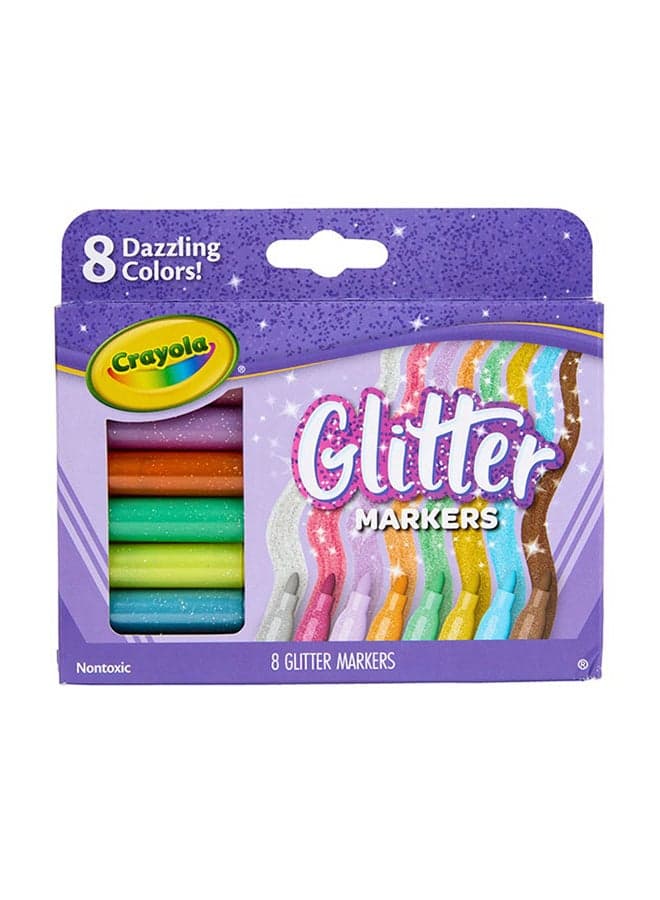 Glitter Markers Set – 8 Vibrant Sparkling Colours for Kids Art & Crafts | Non-Toxic Shimmery Markers for Drawing, School Projects & Creative Fun Ages 3+