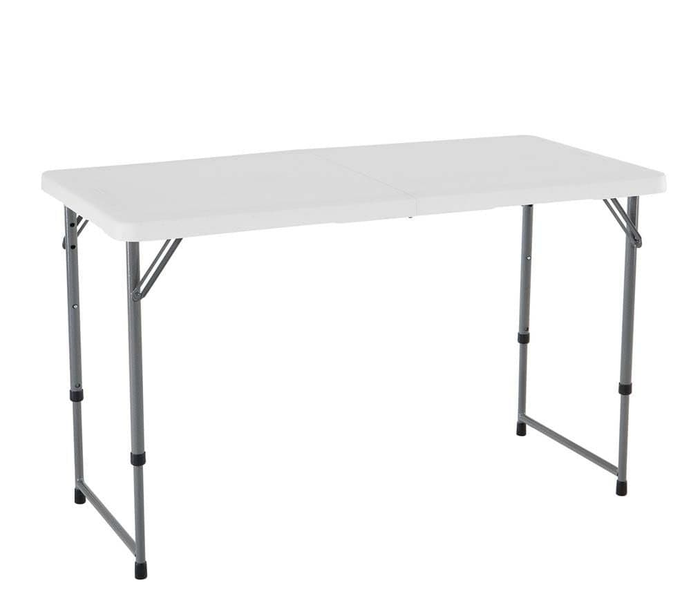 1.2m Foldable Outdoor Camping Table – Heavy-Duty Plastic Folding Trestle Table with Carry Handle, Adjustable Height, Portable Picnic & BBQ Table (120×60×75cm, White)